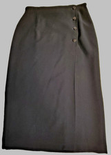 Vtg Lauren Ralph Lauren Woman 12P Navy midi Worsted Wool Pencil wrap skirt lined