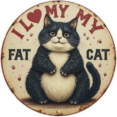 I Love My Fat CAT Vintage Round Cafe Bar Tin Metal Signs Home Décor 8x8