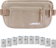 Money Belt for Travel Women and Men Slim Hidden Wallet with RFID Beige 