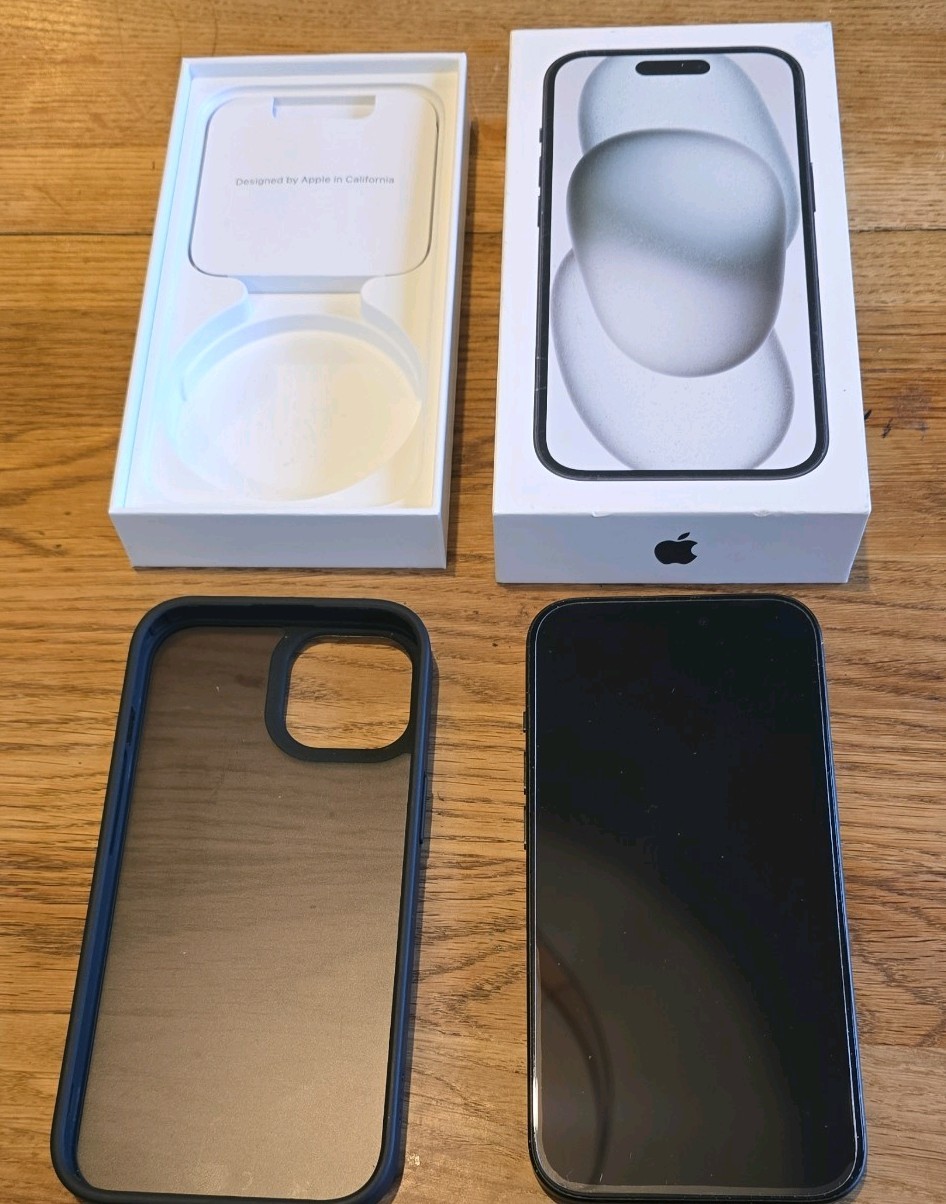 Iphone 15 Mobile Phone Black Boxed With New Case & Screen Protector Vgc