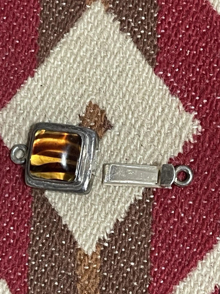 Conector de cierre de caja ojo de tigre de plata de ley 5,00 g piedras preciosas cuadradas Foto 4 de 4