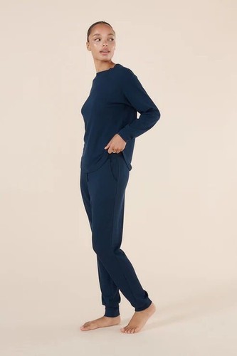 Ladies Gingerlilly Navy Waffle Long Pyjama Set Loungewear PJS (Lainey) - Bild 2 von 6