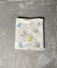 Vintage Baby Blanket Bears Lamb Duck Rabbit Bear White Receiving Flannel Swaddle