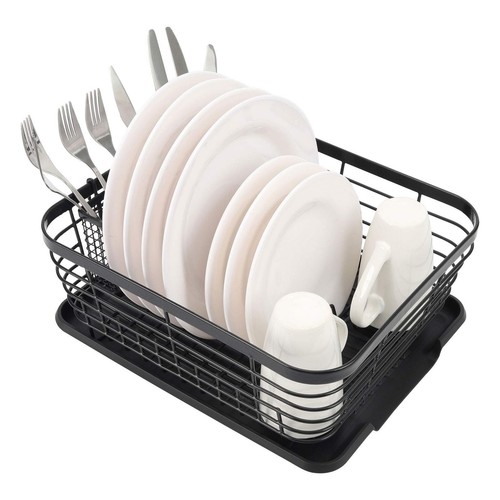 Kitchen Dish Drainer Rack with Drying Board and Full-Mesh Silverware Utensils...