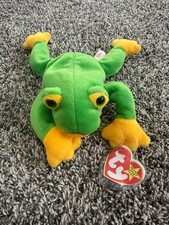 RARE RETIRED 1997 TY BEANIE BABY SMOOCHY THE FROG WITH PE PELLETS/TAG ERRORS