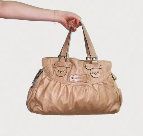 Vintage Y2K Beige Longchamp Idole Leather Shoulder Bag - Picture 4 of 24