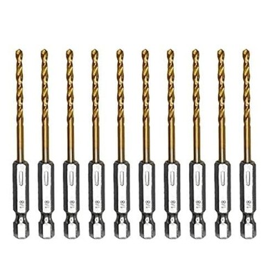 1/8 Hex Shank Drill Bits 10Pcs Titanium HSS Cobalt Impact Set Twist Metal