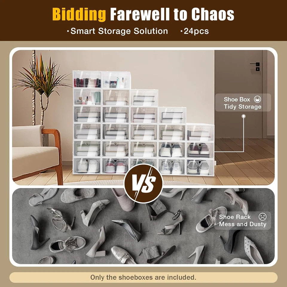 Set Di 24 Scatole per Scarpe in Plastica Trasparente, Impilabili, Semplici Scarp - Immagine 4 di 4