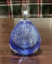 20Thc Art Glass Perfume Teardrop Bottle Clear W/Blue Confetti W/Silver Flakes