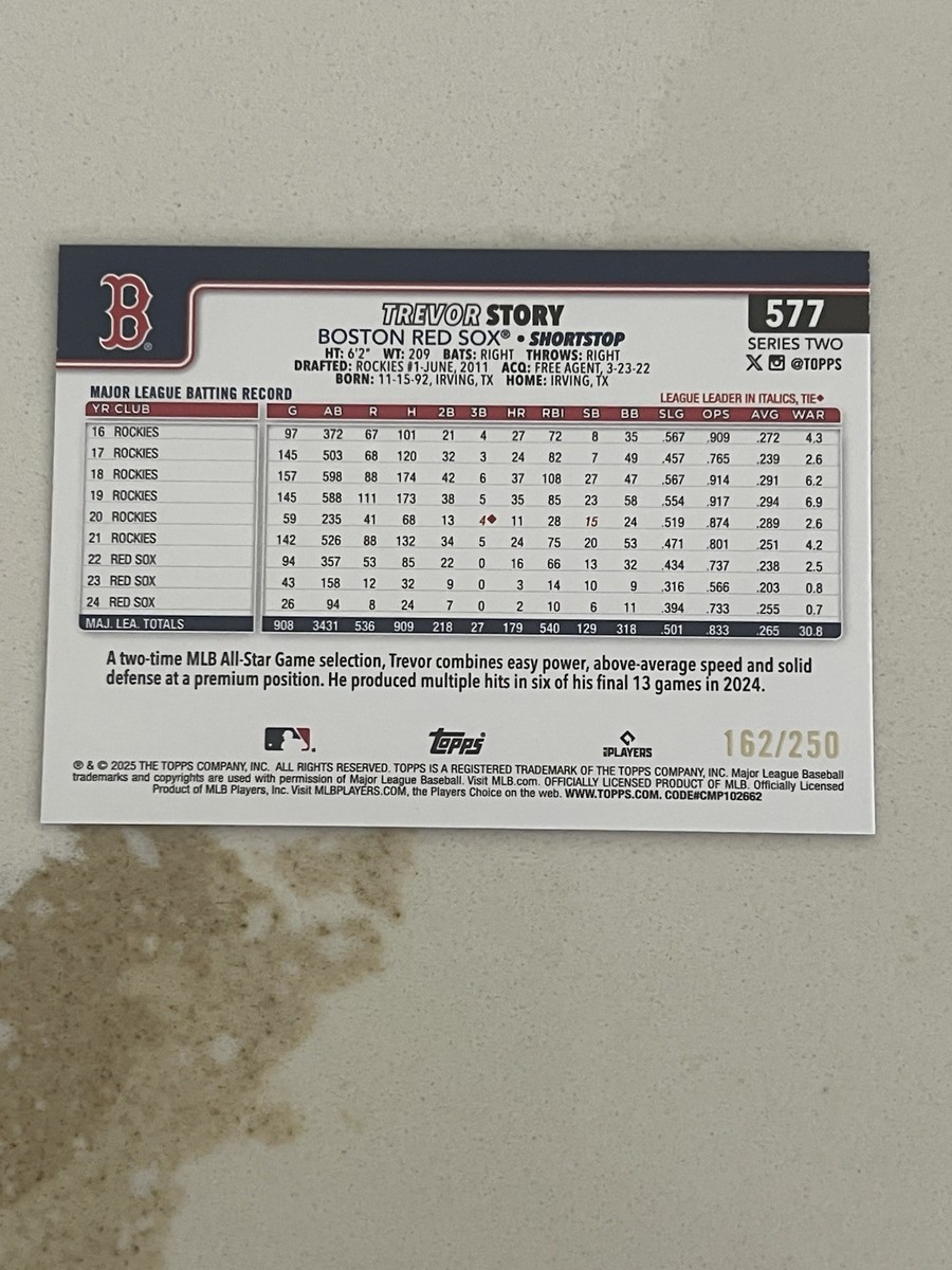 Trevor Story Boston Red Sox 2025 Topps Series 2 Purple Holo Foil