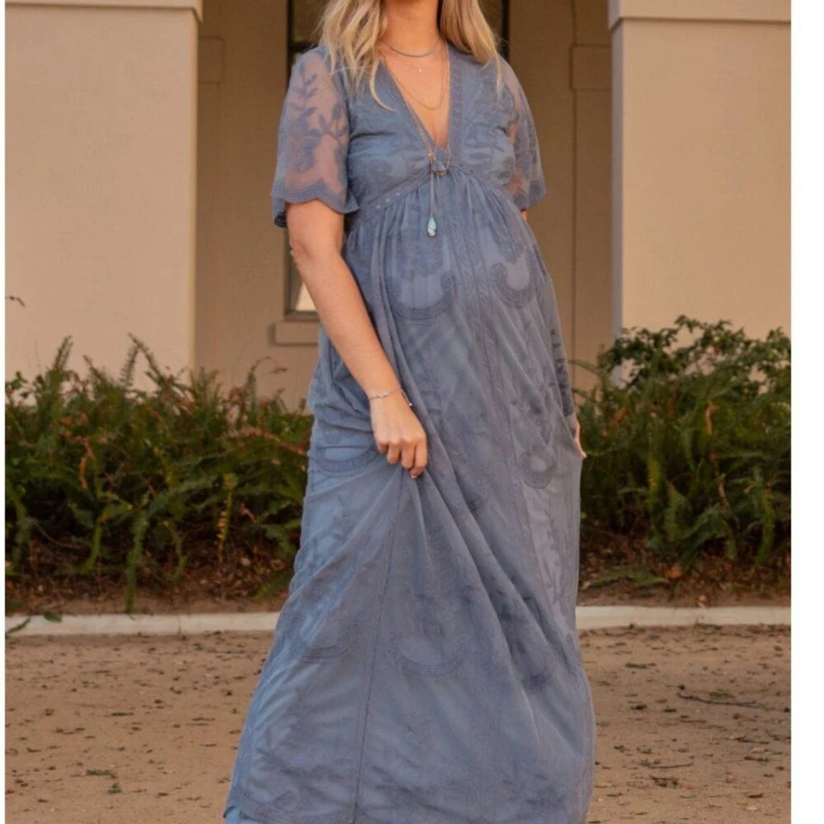 midnight blue velvet dress Shop Royal Blue Lace Sleeve Maternity Maxi Dress main image 0