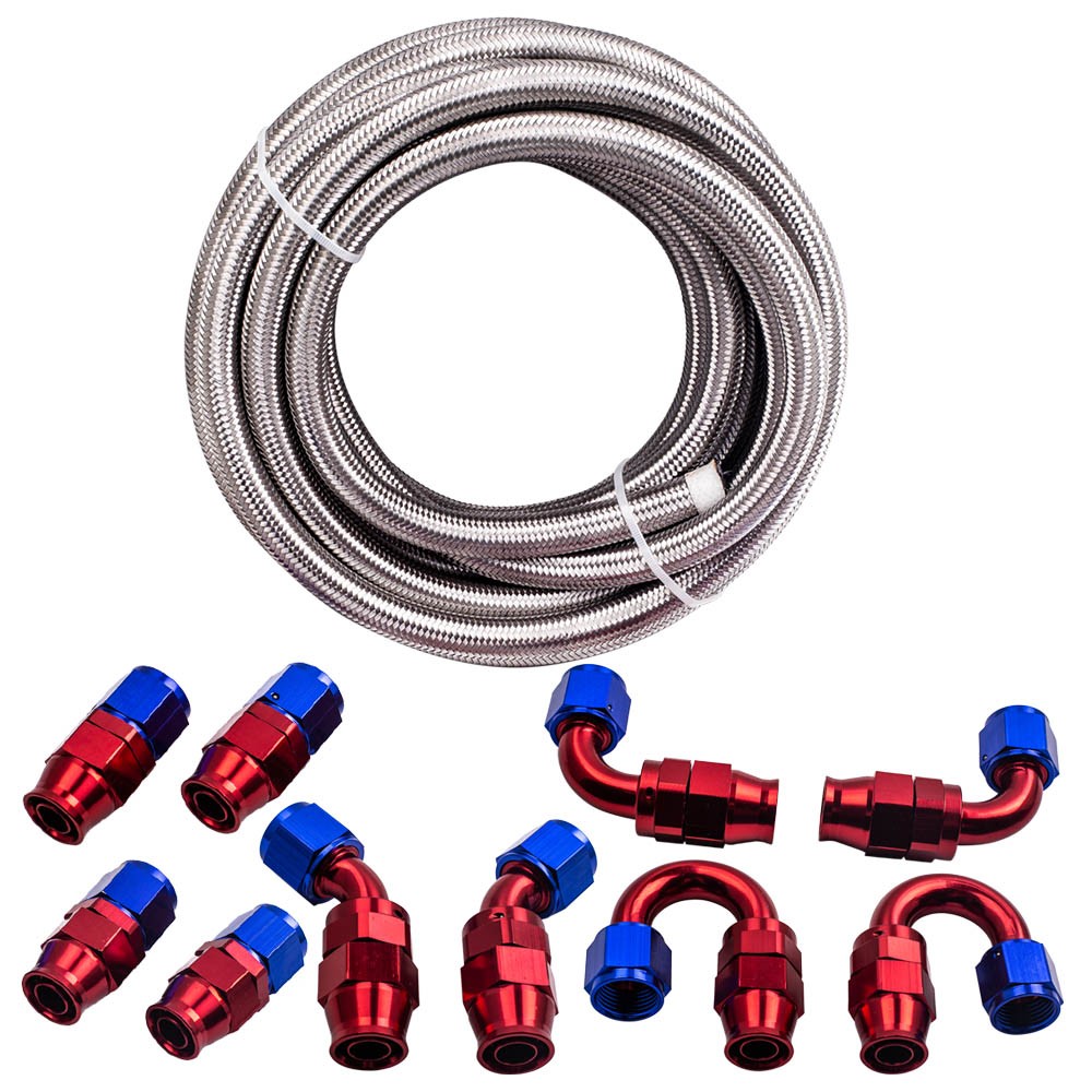 10 PCS Fitting Hose End AN-10 10AN Stainless Steel Nylon Braided Hose Line 20FT - Image 4