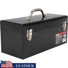 Durable Metal Tool Box Portable W/ Removable Tray Garage Home Workshop Storage