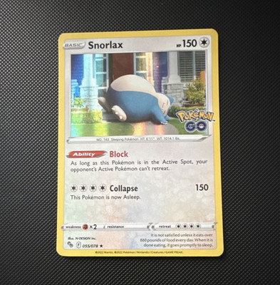 Snorlax 055/078 Pokémon GO Holo Rare Ability 150 HP English Pokémon TCG