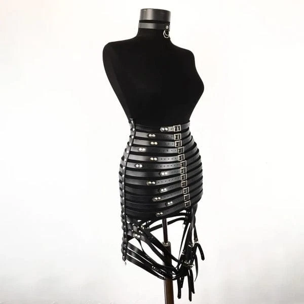 Genuine Leather Body Corset Harness Dress Belt Fetish Gothic Fashion Outfit - Image 2 of 4