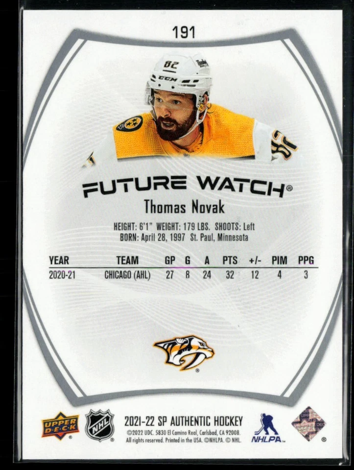 2021-22 SP Authentic #191 Thomas Novak RC 760/999 - Image 2 of 2