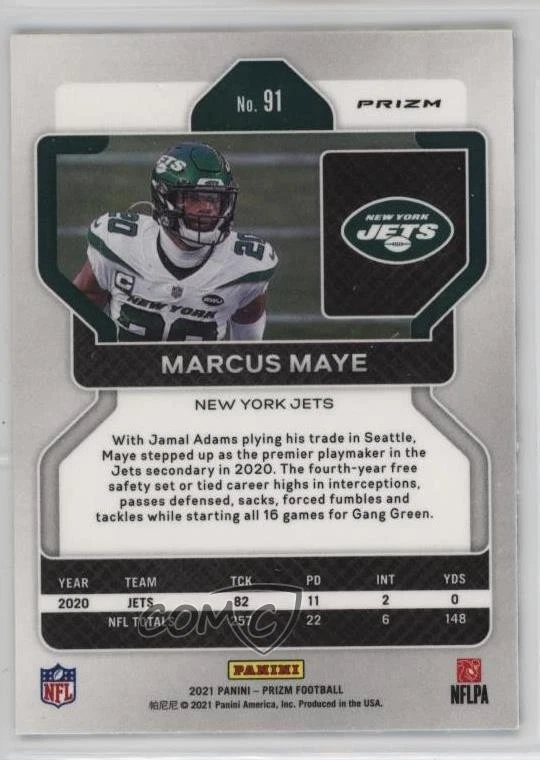 2021 Panini Prizm Black & White Checker Prizm Marcus Maye #91 - Image 2 of 3