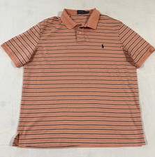 Polo Ralph Lauren Shirt Men  s XL Short Sleeve Orange Stripe Blue Pony Logo EUC