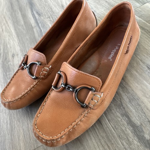 Hush Puppies 9 Driving Moccasin Double bit Leather Loafer 9M Flat Tan Moyen 41 - Picture 4 of 24