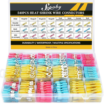 540PCS Marine Grade Heat Shrink Wire Connectors -  Electrical Connectors Kit of