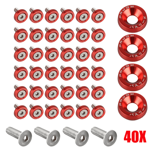 40PC JDM Billet Aluminum Fender Bumper Washer Bolt Engine Bay Dress Up Kit Red - Bild 1 von 8
