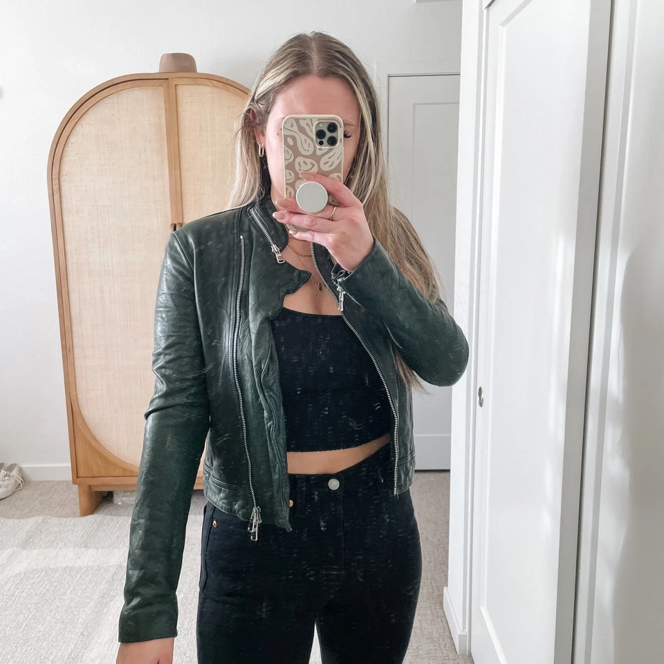 Chaqueta de cuero verde L'AGENCE NUEVA CON ETIQUETAS 2 Foto 4 de 4