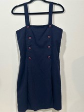 Vintage 90s Anne Taylor Pinafore Dress Navy Mini Dress size 6
