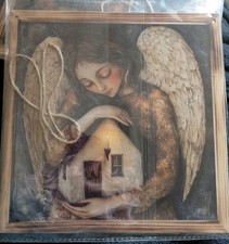 RETRO ANGEL HOME PROTECTION WOOD  PLAQUE DECOR New sweet(flat) HANG 20x20cm