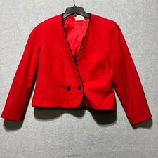 Petite Pendleton Red Wool Blazer Jacket Black Trim Double Button Size 14 luxury