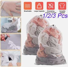 1-3Pc Heavy Duty Laundry Bag Large Mesh Wash Clothes With Drawstring Top Closure