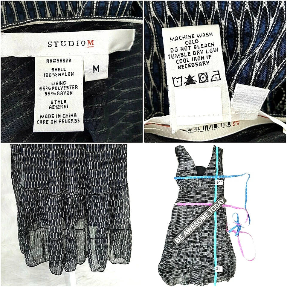 Studio M 连衣裙女式中号层叠荷叶 V 领无袖办公室教堂日期 — 第 3/4 张图片