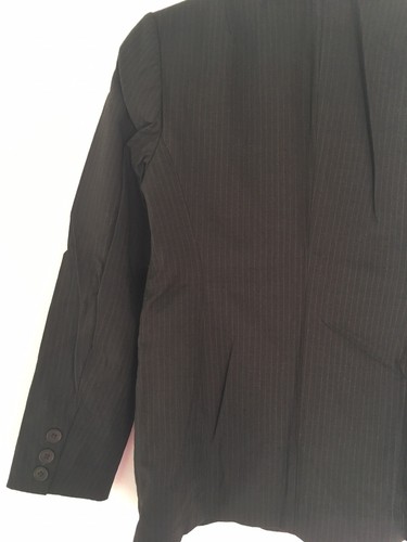 DKNY Womens 2P XS S Gray Stripe Collared Button Lined Wool Blend Blazer Jacket - Picture 6 of 11