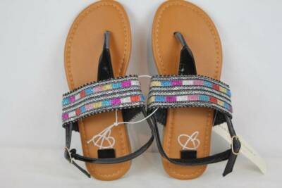 NEW Girls Sandals Size 11 Black T Strap Thongs Kids Summer Shoes Flats Glitter
