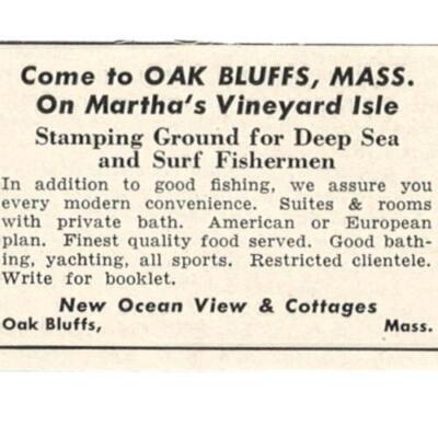 MARTHA'S VINEYARD FISHING OAK BLUFFS MASS 1940 AD DEEP SEA SURF FISHERMAN YACHTS