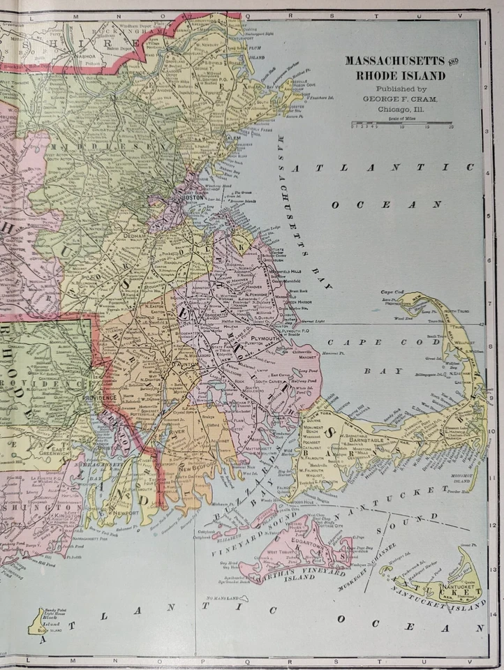 Mapa de colección 1901 de Massachusetts Rhode Island 22"x14" antiguo original Boston Foto 4 de 4