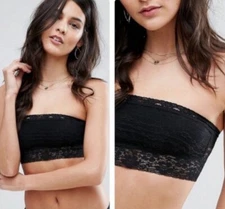Free People Womens Small Bandeau Bralette Black Lace Strapless Ladies S
