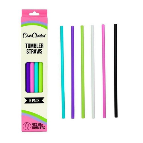 CharCharms 6pk 30oz Solid Water Bottle Straws: Reusable Polypropylene, - 第 1/1 張圖片