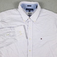 Tommy Hilfiger Shirt Mens 17.5 Purple Blue Check Dress Button Up Long Sleeve