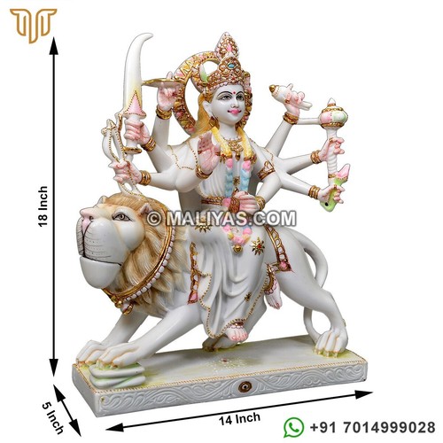 Fiber Durga Maa Moorti, Artificial Marble Ambe Mata Idol - 18 Inch - 第 6/6 張圖片