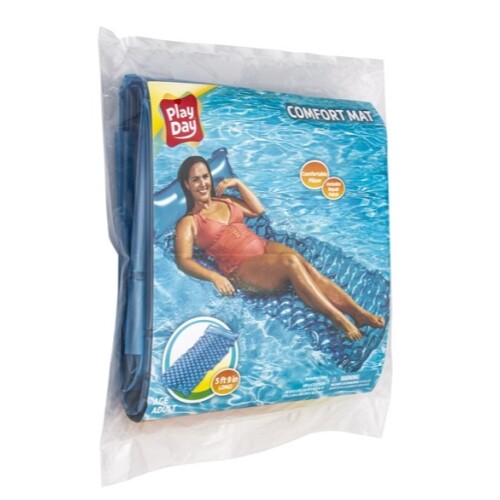 Play Day Inflatable Neon Comfort Mat Pool Float, Colors Vary, Adults
