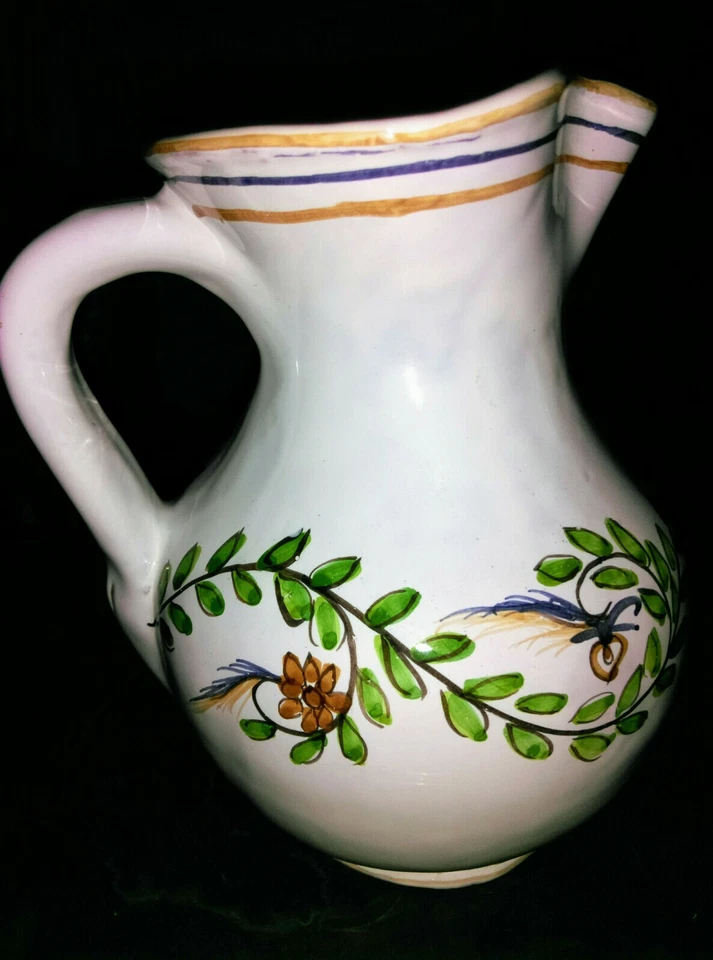  GRAND  PICHET BROC ancien en céramique émaillé 19éme  ( signé )  - Photo 2/4