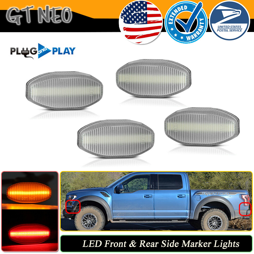 Autolightzone 4pc Smoked LED Side Marker Lights – Ford F150 SVT Raptor 2010–2014 (Front + Rear)