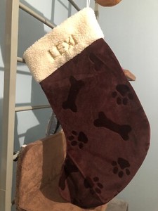 Dog Christmas Stocking - 16" with Paw Prints and Bones. Name Lexi embroidered.