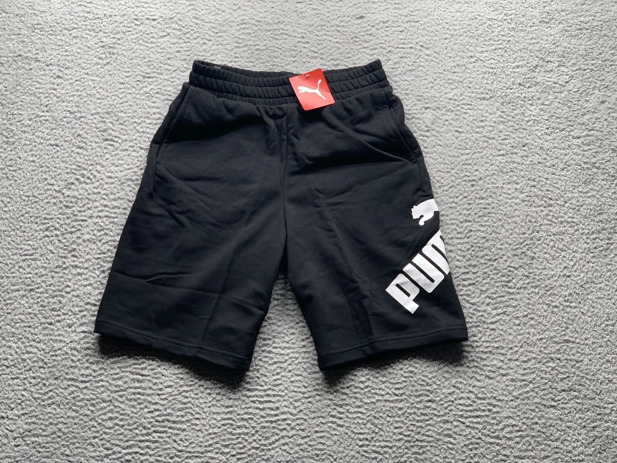 Puma Shorts Mens Small Black White Logo Sweat Pants Athletic