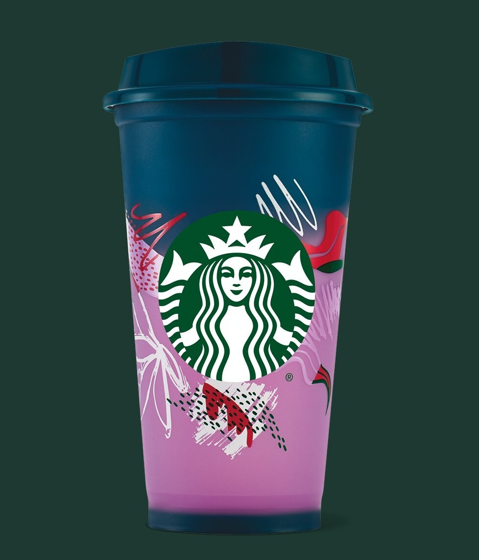 Starbucks Reusable Hot Cup Set Of 3/ 16oz/Red Metallic & Gold