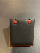Vintage 14K Yellow Gold Enamel Mini Ladybug Stud Earrings