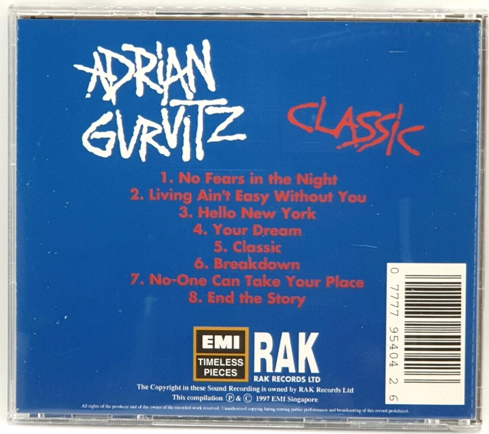 Adrian Gurvitz : Classic (Best Of ) CD Album - SINGAPORE EDITION - Very Rare - Image 2 of 3