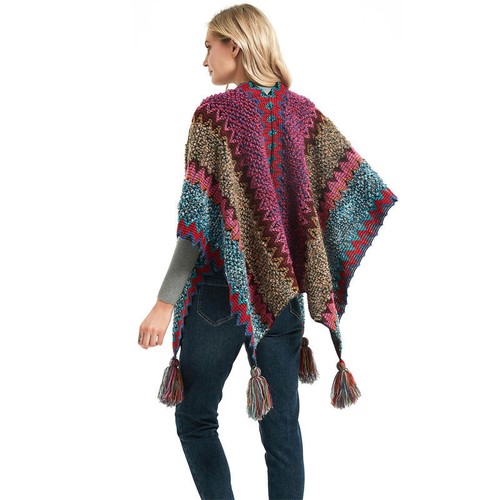Ethnic Style Shawl Hanging Cloak Tourism Shawl Autumn and Winter Color Knitted - Picture 11 of 27