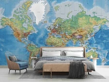 3D World Map Self-adhesive Removeable Wallpaper Wall Mural Sticker 89