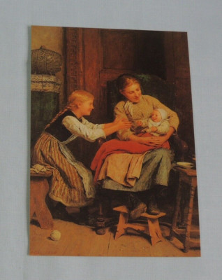1x Postkarten Das erste Lächeln Albert Anker 1885 Kunst 10,5x14,8 cm Baby Mutter